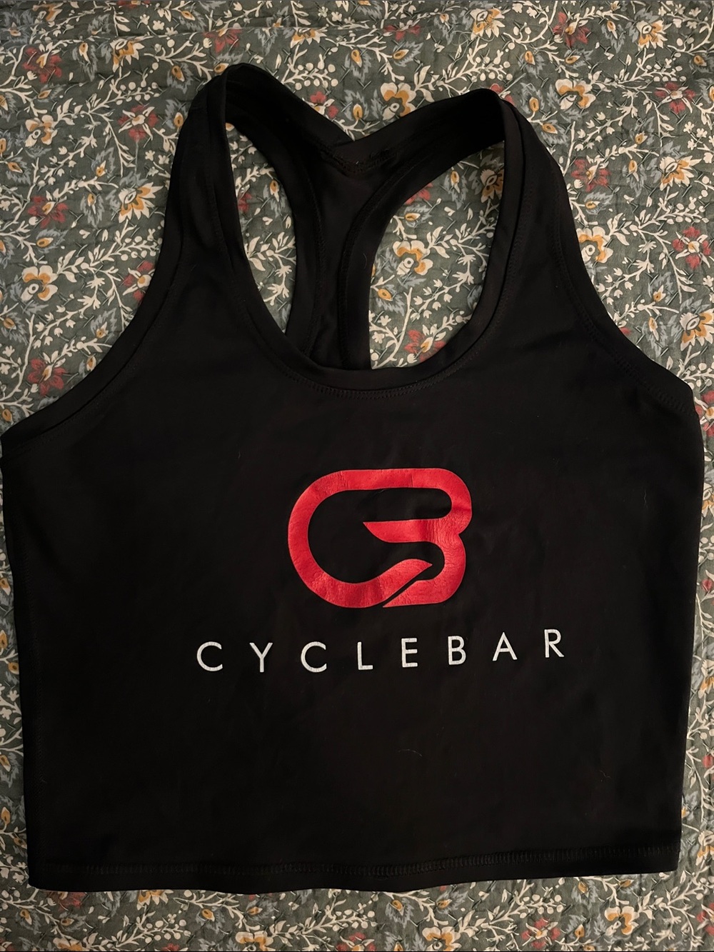 Cyclebar Black Racerback Crop with Red Logo